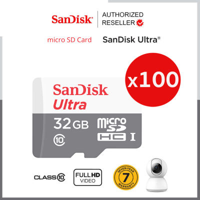 [สุดคุ้มแพ็ค 100 ชิ้น] SanDisk MicroSDHC Card Ultra ความเร็ว 100MB/S 32GB Class10 (SDSQUNR-032G-GN3MN *100) TF CARD เมมโมรี่การ์ด แซนดิส กล้องวงจรปิดภายใน