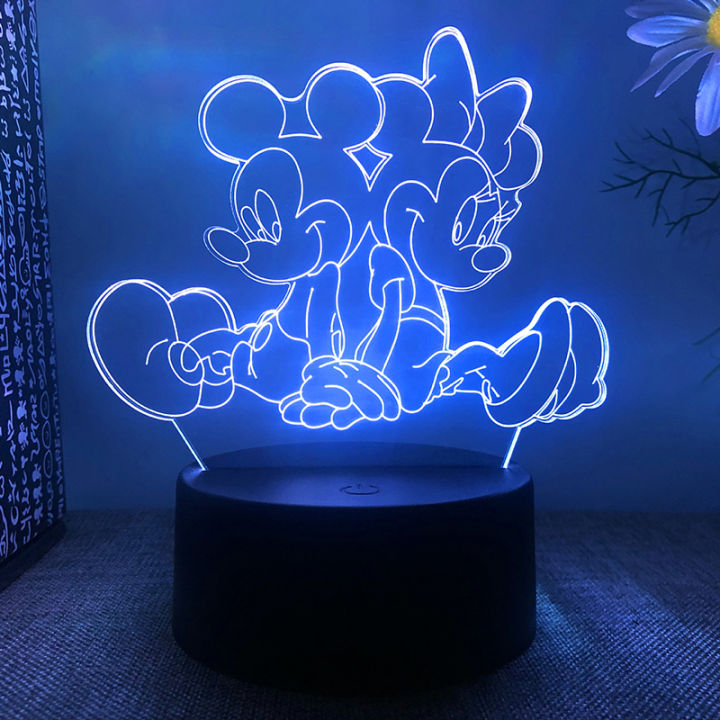 อะนิเมะมิกกี้เมาส์โคมไฟรูปมิกกี้เมาส์มินนี่3d-led-ไฟกลางคืนเปลี่ยนสีรูปการกระทำรุ่นของเล่นเด็กของขวัญวันเกิด
