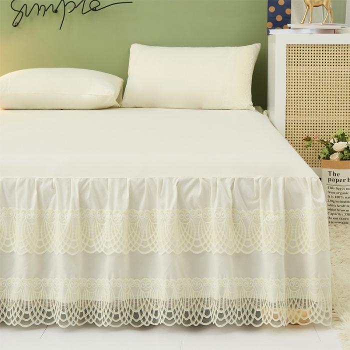 ผ้าปูที่นอนผ้าฝ้ายสไตล์เจ้าหญิงควีนไซส์-คิงไซส์ผ้าปูเตียงสเกิร์ตลูกไม้ผ้าคลุมเตียง-ปลอกหมอนซื้อแยกต่างหาก