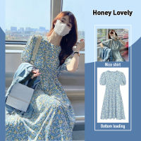 Honey Lovely แขนฟองสดขนาดเล็กชุดดอกไม้หญิงฤดูร้อนใหม่ฝรั่งเศสรักครั้งแรกลมอ่อนโยนรักครั้งแรกอารมณ์กระโปรงยาว HON931