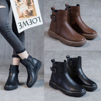 Sepatu BOOT Pendek หนังวัวยิง Caohuatang3Street 2023ฤดูใบไม้ร่วง/ฤดูหนาวของผู้หญิงส้นแบนรองเท้าบูท Bootscaohuatang3มาร์ตินขนาดใหญ่