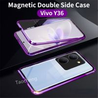 เคสโทรศัพท์สำหรับ Vivo Y36 VivoY36 4G 5G 2023หรูหราสองด้านกระจกเทมเปอร์เคสเคสแบบพับปิดได้แฟชั่นฝาหลังป้องกันทุกสัดส่วนแข็ง