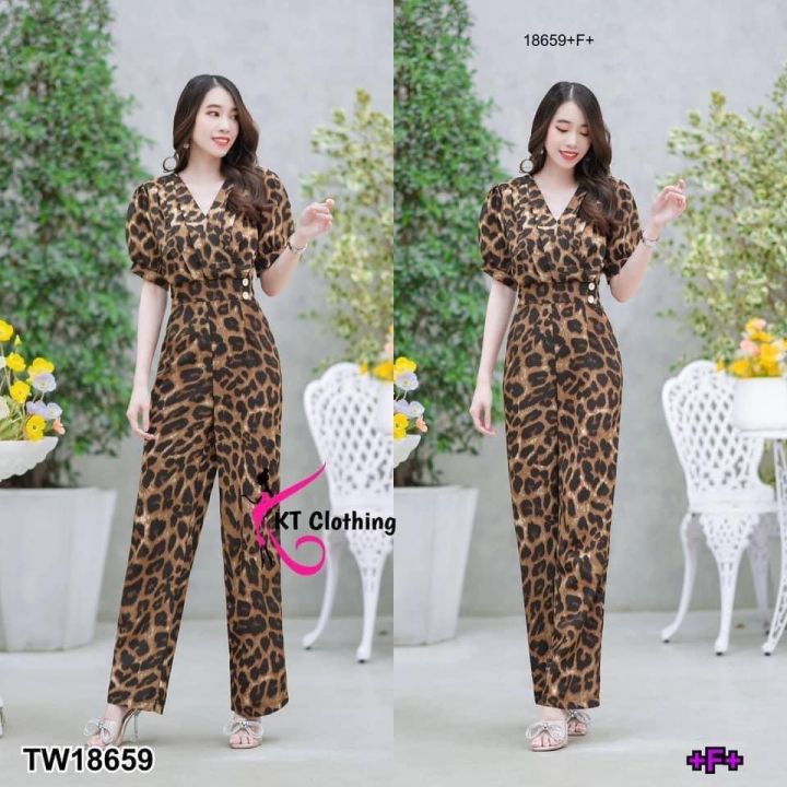 tw18659-jumpsuit-t-จั้มสูท-ขายาว-จีบอกลายเสือ