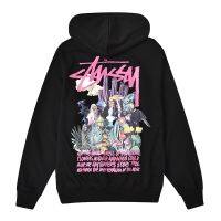 ✉✺ STUSSY เสื้อกันหนาว มีฮู้ด ผ้ากํามะหยี่ขนนิ่ม พิมพ์ลายดอกไม้ แฟชั่นคู่รัก สไตล์คลาสสิก