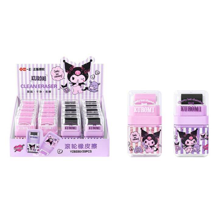 sanrio-kuromi-ยางลบลูกกลิ้งการ์ตูน-ruer-20ชิ้นอุปกรณ์สำหรับเด็กนักเรียนยางลบลายน่ารักร้านเครื่องเขียนขายส่ง