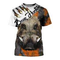 Wild Boar 3D พิมพ์เสื้อยืดผู้ชายแขนสั้น O-Neck กลางแจ้ง Hunter สัตว์หลวมแห้งเร็วระบายอากาศบุคลิกภาพเสื้อ