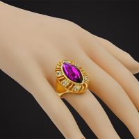Big Red/Pink/Green/Purple Crystal Zircon Gold Color Mens Jewelry Ring for Women Size 7-10