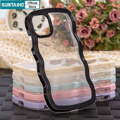 Suntaiho เคสโทรศัพท์ ซิลิโคนนิ่ม ใส กันกระแทก ลายคลื่นหยิก สีแคนดี้ สําหรับ iPhone XR 13 12 14 X XS