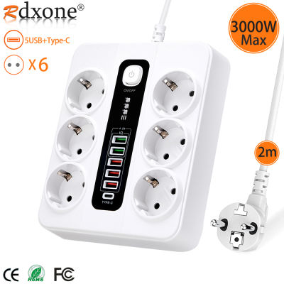 Power Strip USB Type C Extension Socket พร้อมป้องกันการโอเวอร์โหลดสำหรับ Home Office 3000W EU ปลั๊กอะแดปเตอร์ 2M Extension Cable-kdddd