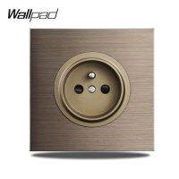 Wallpad L6 Brown EU French Wall Electrical Power Socket Brushed Aluminum Metal Panel Frame 86 x 86 mm