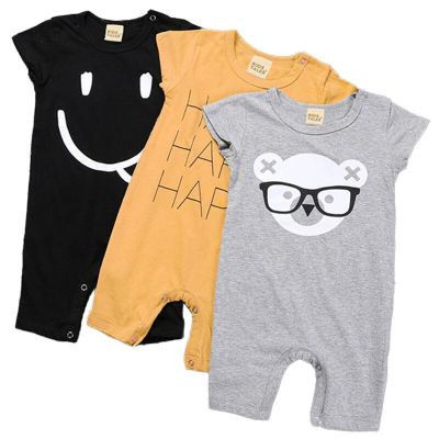 Baju Monyet Bayi Laki-Laki Musim Panas Baru Jumpsuit Pakaian Bayi Satu Potong Katun Lengan Pendek Beruang Kartun Baju Anak-Anak เสื้อผ้าสำหรับ Bebes