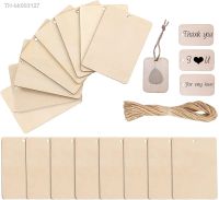 ►■ Unfinished Nature Wood Slice Tags Blank Rectangle Wooden Hanging Label with Rope 25/50pcs DIY Craft for Wedding Christmas Decor