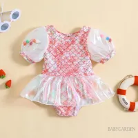 Ryn studio Babygarden-6 เดือน -5 ปี ชุดว่ายน้ํานางเงือก ฤดูร้อน เกล็ดปลา พิมพ์ลาย แขนพัฟ ชุดว่ายน้ําชายหาด ชุดว่ายน้ํา