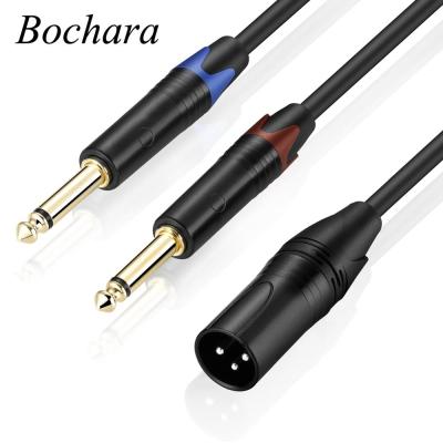 Bochara Unblanced XLR Male to Dual 1/4" TS 6.35mm Mono Y Splitter Cable Foil+Braided Shielded For Mixer