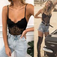 COD DSFGERTERYII ❆☉❆Women Sleeveless Lace Stretch V-Neck Leotard Bodycon Bodysuit Top Blouse