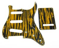 KR-ST Pickguard Black/Yellow Wicker w/ Parchment Pickup Covers,Knobs,Switch Tip