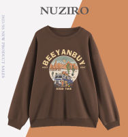 NUZIRO เสื้อสเวตเชิ้ตสำหรับผู้หญิง,เสื้อสเวตเชิ้ตคอกลมลายแขนยาวใส่สบายแบบเกาหลี#A2421