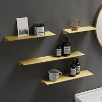 30-50cm Brushed Gold Bathroom Storage Rack Aluminum Shampoo Cosmetics Shelves Kitchen Toilet Wall Mounted Shelf Home Accessories Bathroom Counter Stor