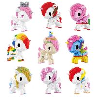 Girl Building Block Toy Cartoon Rainbow Pony Model Doll Unicorn Animal DIY Assembly Brick Childrens Educational Toy Collection