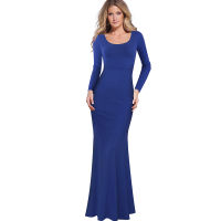 Nice-forever Elegant Solid Color Sexy Backless Gown Cocktail Party Flare Long Maxi Women Dress bty113