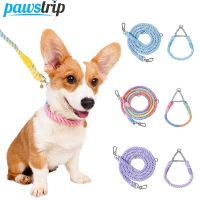 Double-Headed Pet Dog Leash Set Woven Pet Lead Rope with Metal Dog Collar Outdoor Walking Training Dog Leash Hands Free