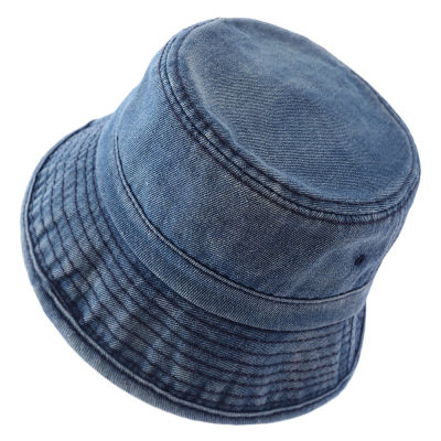 （HOT) หมวกกะละมังผ้ายีนส์ฟอกทรงแบน หมวกคาวบอยสไตล์ยุโรปและอเมริกาสำหรับผู้ชายและผู้หญิง หมวกกันแดดกลางแจ้ง หมวกชาวประมง