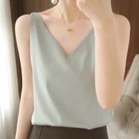 Summer new real girl small suspender V-neck sexy outer wear sleeveless vest silk satin inner base coat MZ26