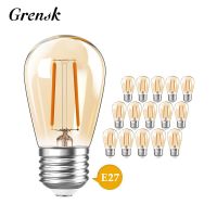 15pcs Plastic S14 LED Filament Bulb E27 220V Waterproof Shatterproof 1W 2W Warm White Outdoor String Replacement Lamps Ampoule Power Points  Switches