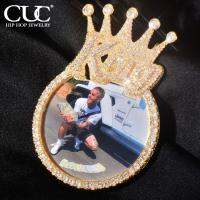 CUC King Crown Bail จี้ภาพความทรงจำเครื่องประดับฮิปฮอป Cure Out AAA Zircon วงกลมกำหนดเอง Frame สร้อยคอสำหรับผู้ชายผู้หญิง