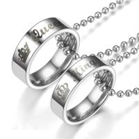 Her King &amp; His Queen Couple Necklaces Stainless Steel Ring Pendant Lovers Jewelry Valentines Day Gift чокер