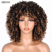 Short Hair Afro Kinky Curly Wigs With Bangs For Black Women Synthetic Wigs Natural Hair Brown Mixed Wig Cosplay Lolita Hand Tool Parts Accessories