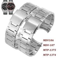 ♘❃ สายนาฬิกาปลายโค้ง 22 มม. สำหรับ Casio MTP-1374 MTP-1375 สร้อยข้อมือสายรัดข้อมือโลหะสำหรับ MDV-106 MDV-107 สายสแตนเลสแข็ง