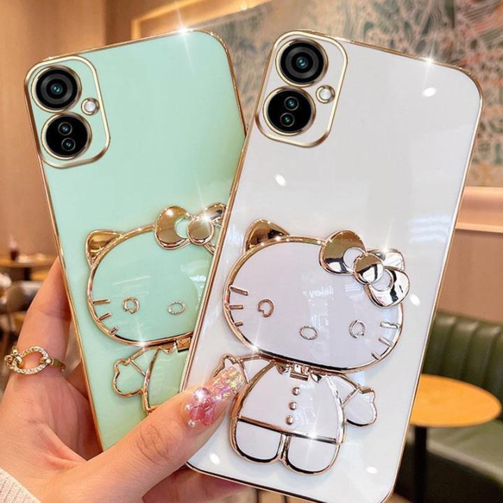 folding-makeup-mirror-phone-case-for-infinix-tecno-camon-19-neo-ch6i-case-fashion-cartoon-cute-cat-multifunctional-bracket-plating-tpu-soft-cover-casing