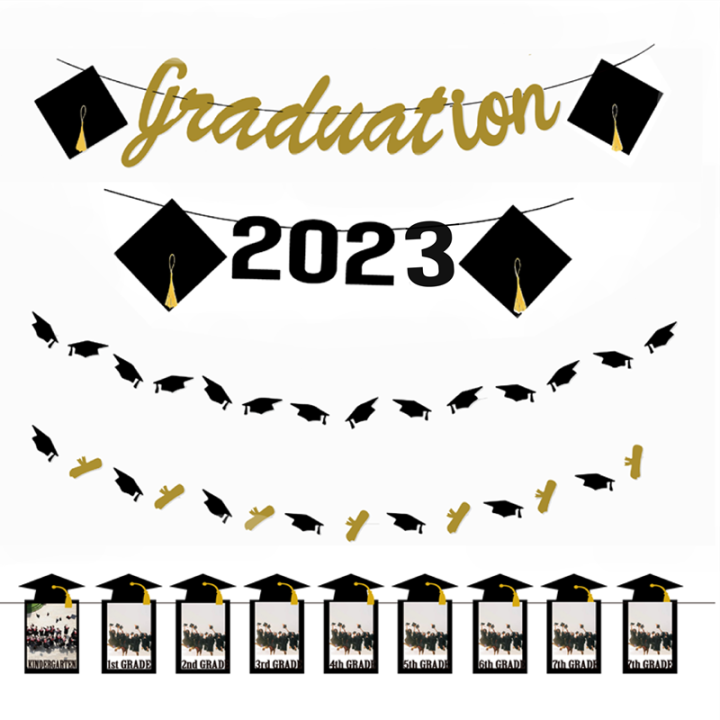 2023มีความสุขจบการศึกษางานเลี้ยงฉลองบัณฑิตหมวกบัณฑิตธงแสดงความยินดีกับกระดาษธงราวธง-hcz37103แบนเนอร์สตรีม