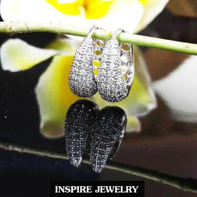 INSPIRE JEWELRY ต่างหูห่วงเพชร ขาล็อคงานจิวเวลลี่  งานเกรดพรีเมี่ยม size 0.8x2cm งานปราณีตพร้อมกล่องกำมะหยี่  น่ารัก ใส่ถอดง่าย