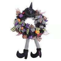 Halloween Wreath Door Hanging Decoration Halloween Witch Hat Leg Pumpkin Door Wreath Happy Halloween Party Home Party Supplies