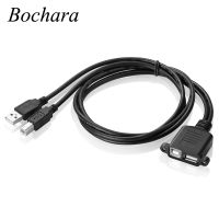 Bochara 2in1 USB 2.0 Type A Type B Male to Female Extension Cable With Screw Panel Mount Foil Braided Shielded