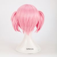 Puella Magi Madoka Magica Madoka Kaname Cosplay Wigs Pink Short 2 Clip Ponytails Heat Resistant Synthetic Hair Wig + Wig Cap