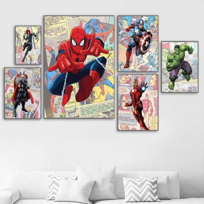 Avengers Comic Wall Art Prints - Iron Man, Thor, Captain America Superhero ภาพวาดโปสเตอร์ผ้าใบสำหรับตกแต่งห้องนั่งเล่น-ของขวัญที่สมบูรณ์แบบสำหรับแฟนๆของจักรวาลภาพยนตร์