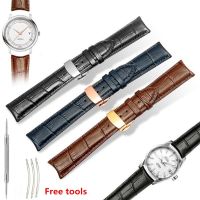 （A New Well Sell ） Blue Black Brown Curved End Genuine Leather Watchband 20 21 22 23mm Calfskin Strap Deployment Buckle For Citizen Tissot Brands