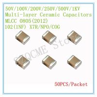 【YF】☌┇  50PCS 0805 2012 50V 100V 200V 250V 500V 1KV 1NF 0.001UF ±10  102K X7R NPO COG Nonpolar capacitance chip capacitor MLCC SMD