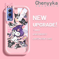 เคส Chenyyyka สำหรับ VIVO Y72 5G Y52 5G Y75s 5G เคสการ์ตูนน่ารัก Kuromi นุ่มเคสโทรศัพท์โปร่งใสที่น่ารักมอนสเตอร์ตัวน้อยเคสป้องกันเลนส์กล้องถ่ายรูปซิลิโคนเคสกันกระแทก