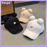 PERPE ลำลอง น่ารัก หูหมี กีฬา หมวกเบสบอล หมวกฮิปฮอป ผ้าขนสัตว์ หมวกยอดแหลม