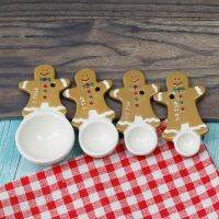 4 Pcs/set Christmas Measuring Tools Set Spoons Ceramic Gold Lovely Cartoon Measuring Cups Christmas Gift  Measuring Spoon Serving Utensils