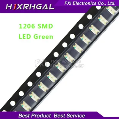 100 ชิ้นสีเขียว 1206 SMD ไฟ LED 3216 ใหม่เดิม