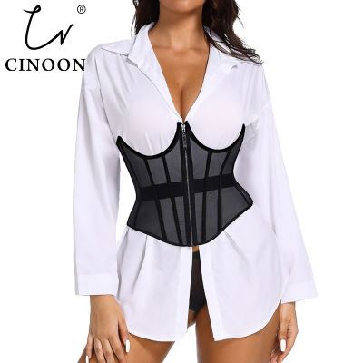 CINOON Corsets และ Bustier ก้างปลาเซ็กซี่รัดใต้หน้าอกสำหรับผู้หญิงเสื้อยืดผู้ชายสไตล์ฮิพฮอพชุดชั้นในเน้นรูปร่างดำลูกไม้เทรนเนอร์ชุดชั้นในรัดเอว