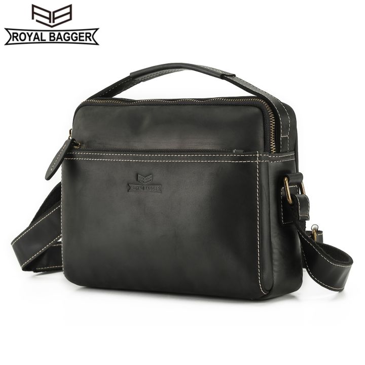 Royal Bagger Messenger Bags for Men Crazy Horse Leather Male Shoulder ...