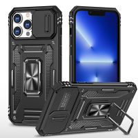 iPhone 14 Pro Case, WindCase Dual Layer Armor Shockproof Case with Ring Holder Stand and Sliding Lens Protective Cover for iPhone 14 Pro