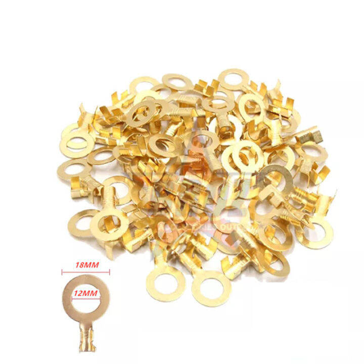 1 Pack (100 Pcs) 12mm Ring Terminal Clip Wire Universal Gold Brass Car