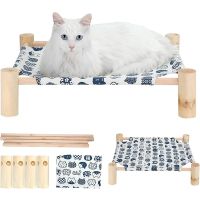 Cat Hammock Bed Wooden Cat Hammock Elevated Cooling Bed Detachable Portable Indoor Outdoor Pet Bed for Cats and Small Dogs Beds